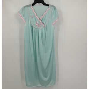 Lorraine Women Vintage Nightgown Size S Mint Green Floral Embroidery Cottagecore
